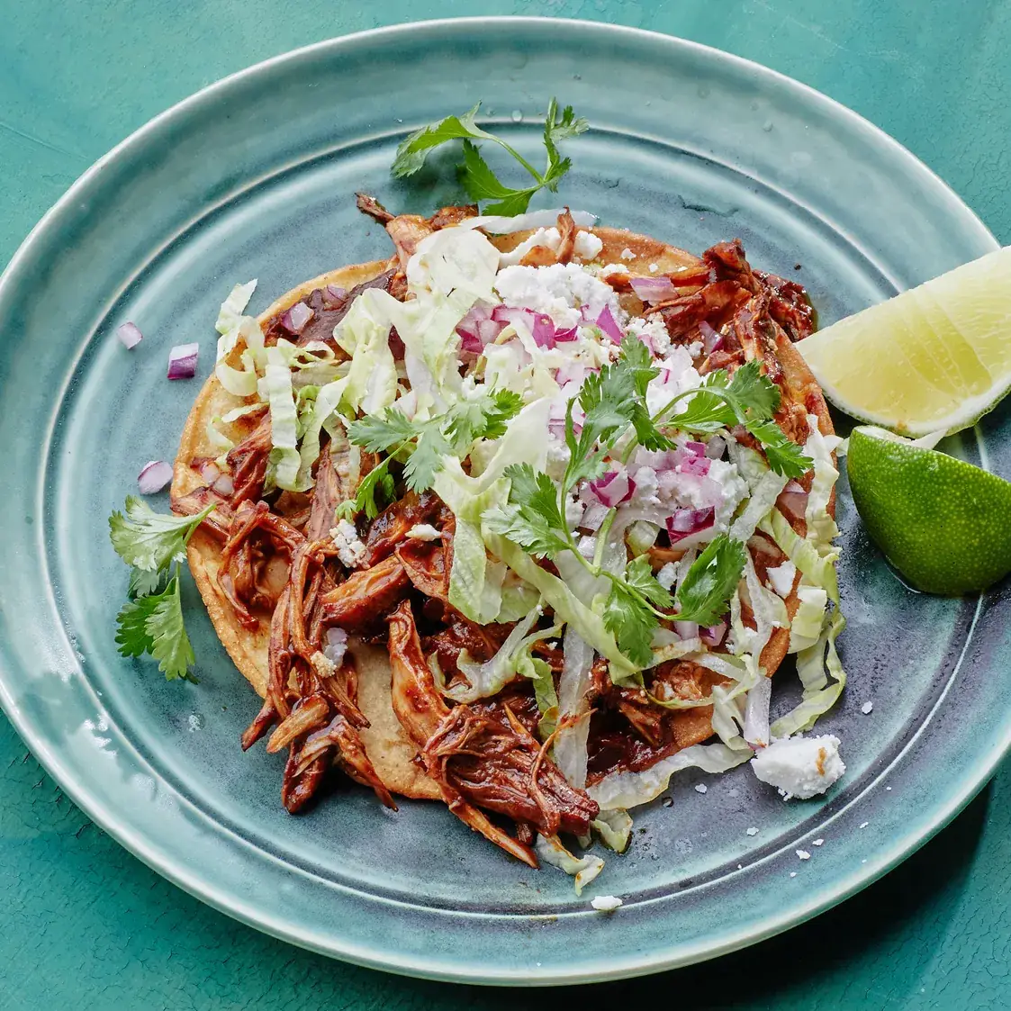 Chile-Braised Chicken Tostadas