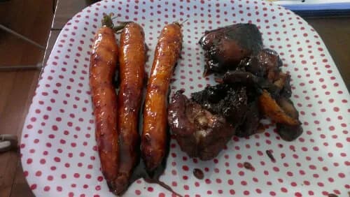 Brown sugar glazed carrots and sweet chili chicken