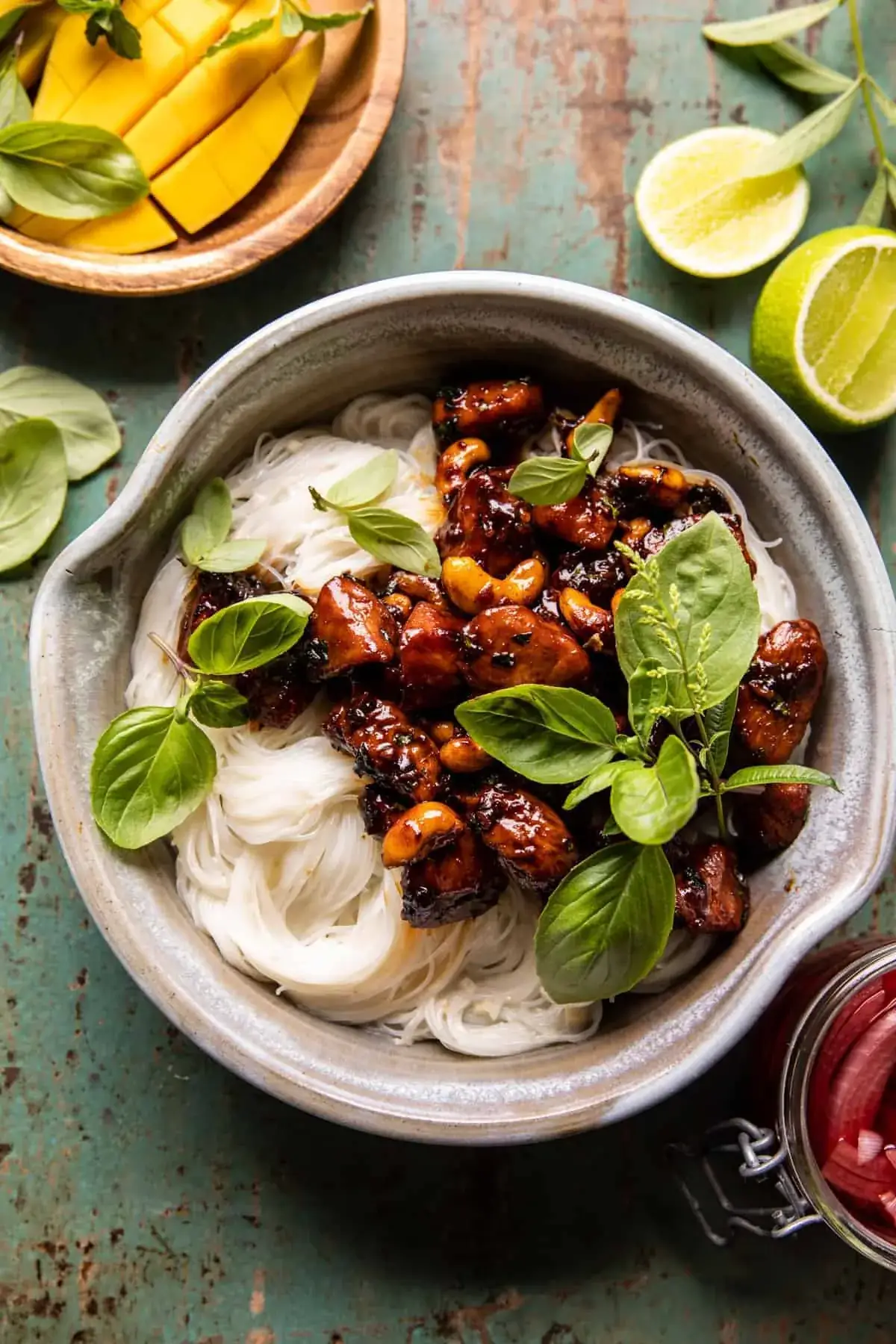 20 Minute Honey Garlic Cashew Chicken with Coconut Noodles