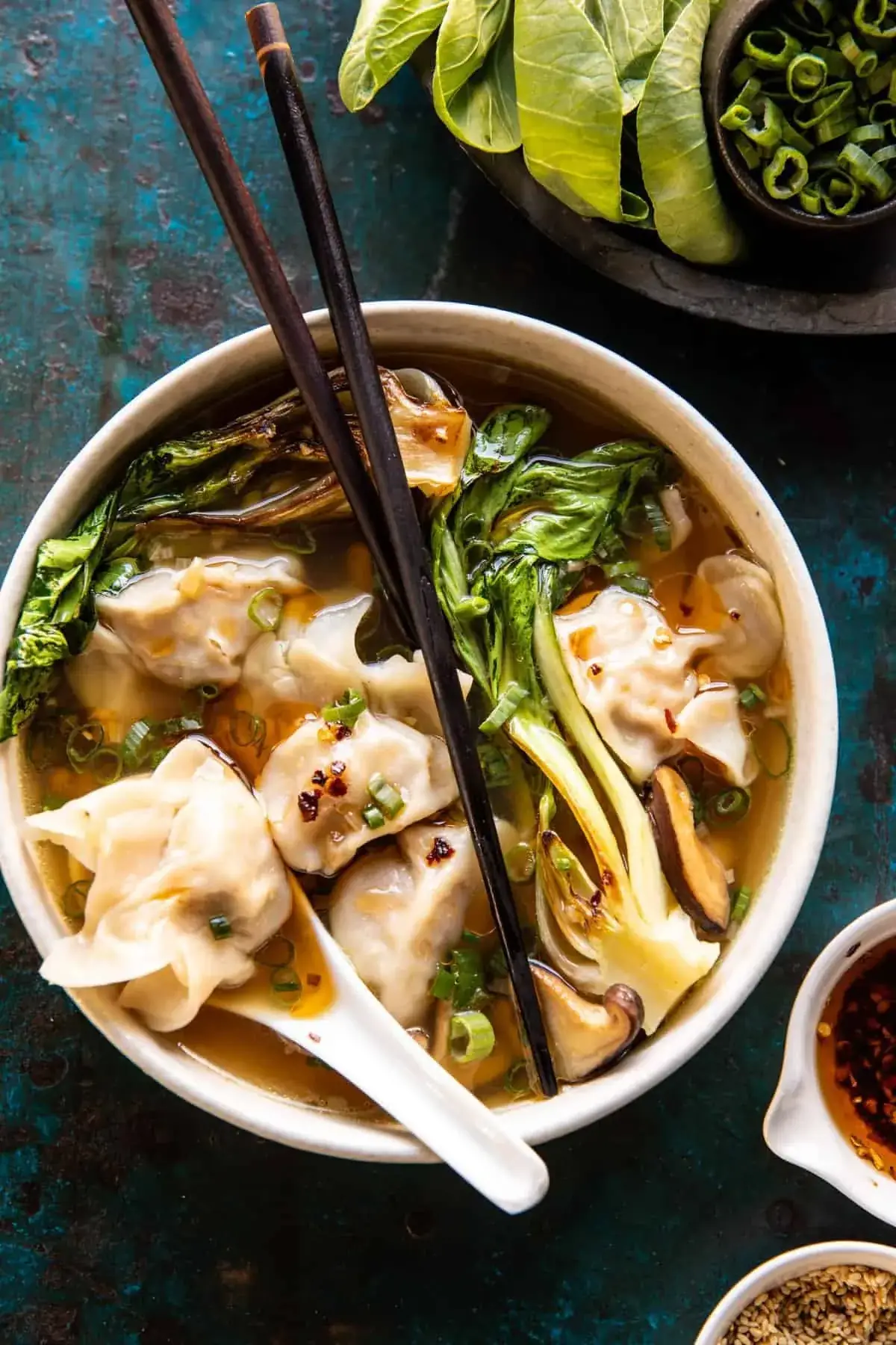 25 Minute Wonton Soup with Sesame Chili Oil