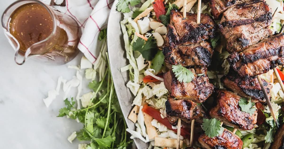 Asian Chopped Salad with Hoisin Marinated Pork Kabab