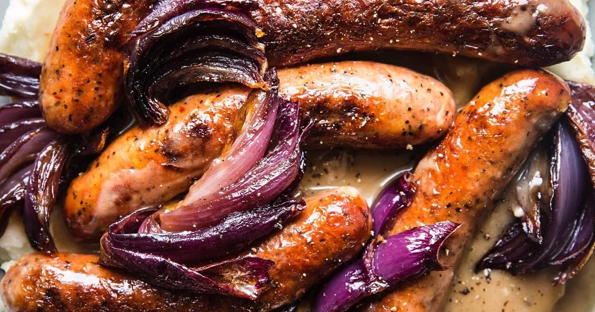Bangers and Mash with Caramelized Onions