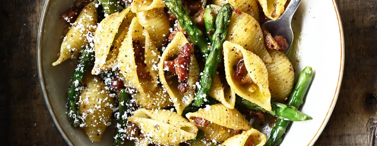 Brown Butter Asparagus Pasta with Bacon