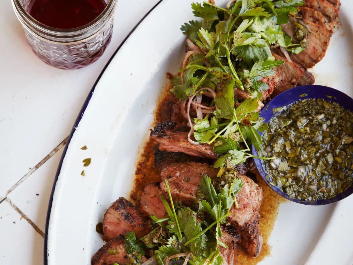 Coffee-Rubbed Strip Steaks with Chimichurri Sauce
