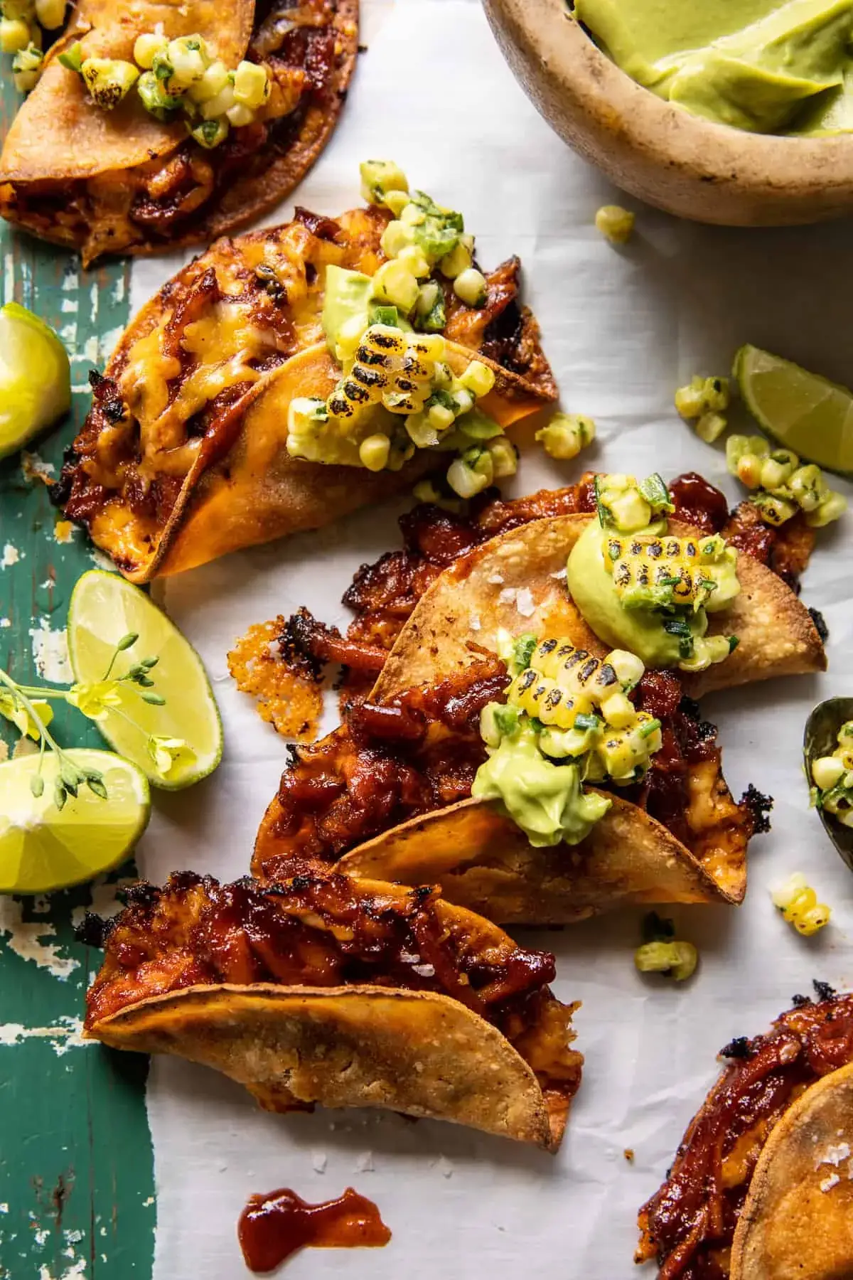 Crispy Chipotle BBQ Chicken Tacos with Creamy Charred Corn Salsa