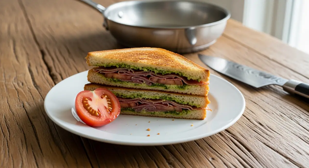 Crispy Prosciutto, Sage Pesto, and Tomato Grilled Cheese