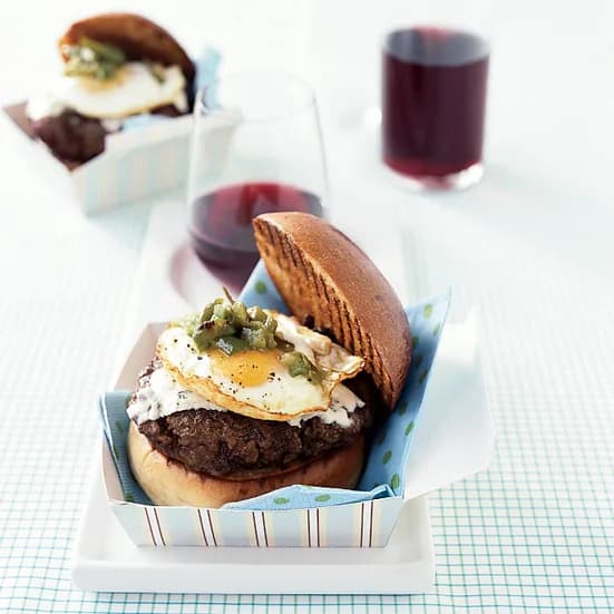 Green-Chile Burgers with Fried Eggs
