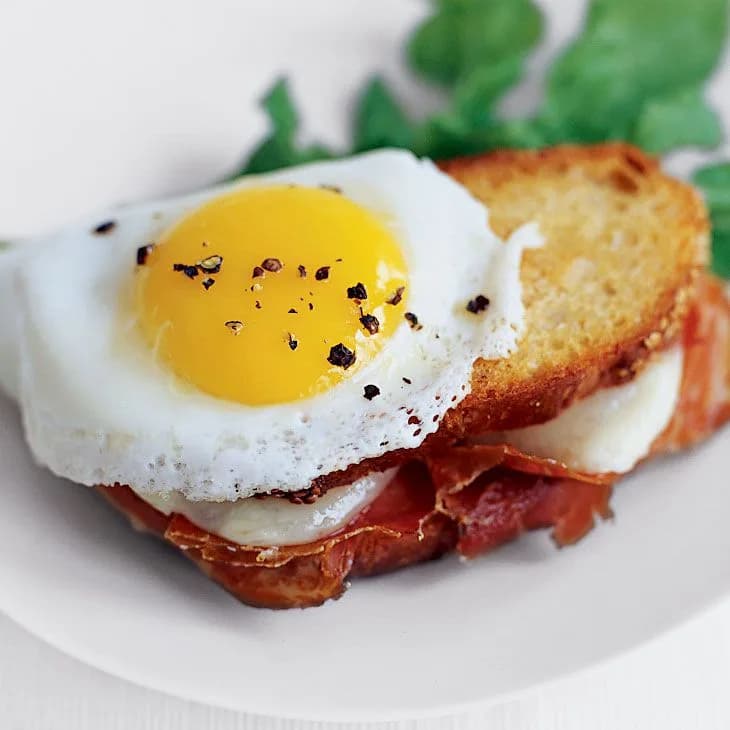 Grilled Ham and Cheese Sandwiches with Fried Eggs