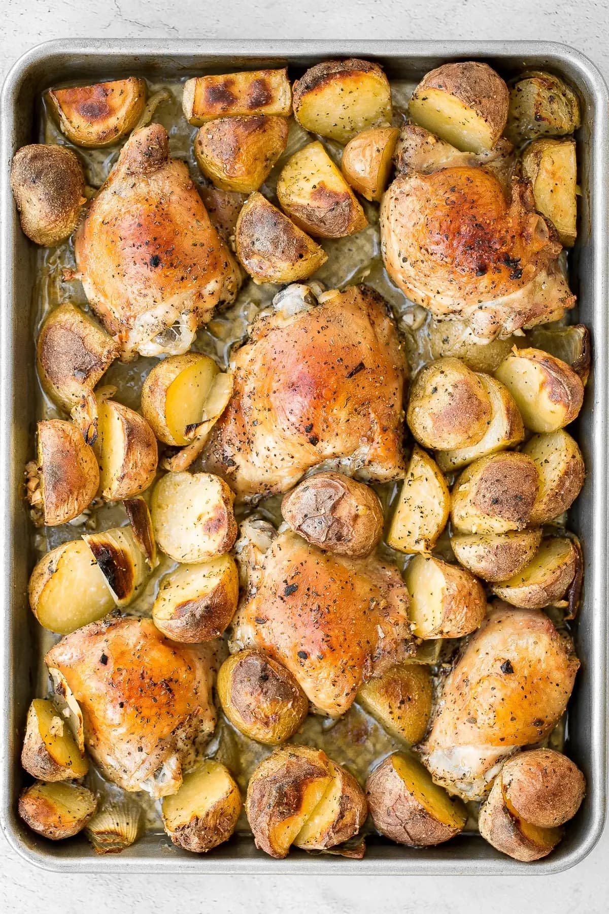 One Pan Garlic Roasted Chicken and Baby Potatoes