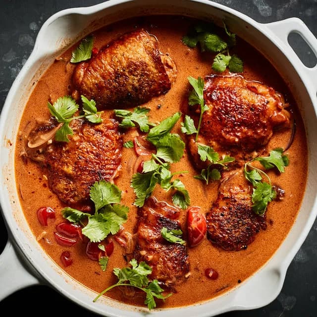 One-Pot Braised Chicken with Coconut Milk, Tomato and Ginger