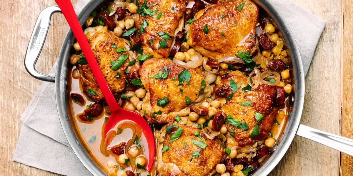 Red Wine-Braised Chicken with Chorizo and Chickpeas