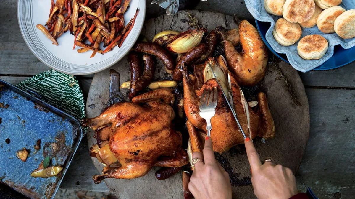 Roast Chickens and Sausages for a Crowd