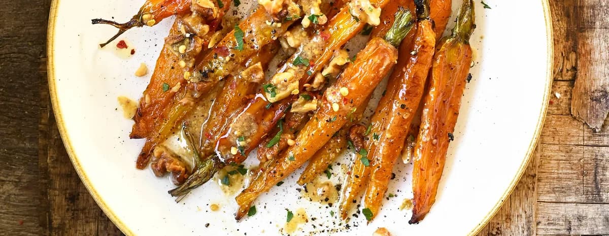 Roasted Carrots with Mustard Miso Dressing