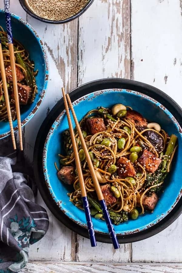 Sake and Ginger Soba Noodle Salmon Stir Fry