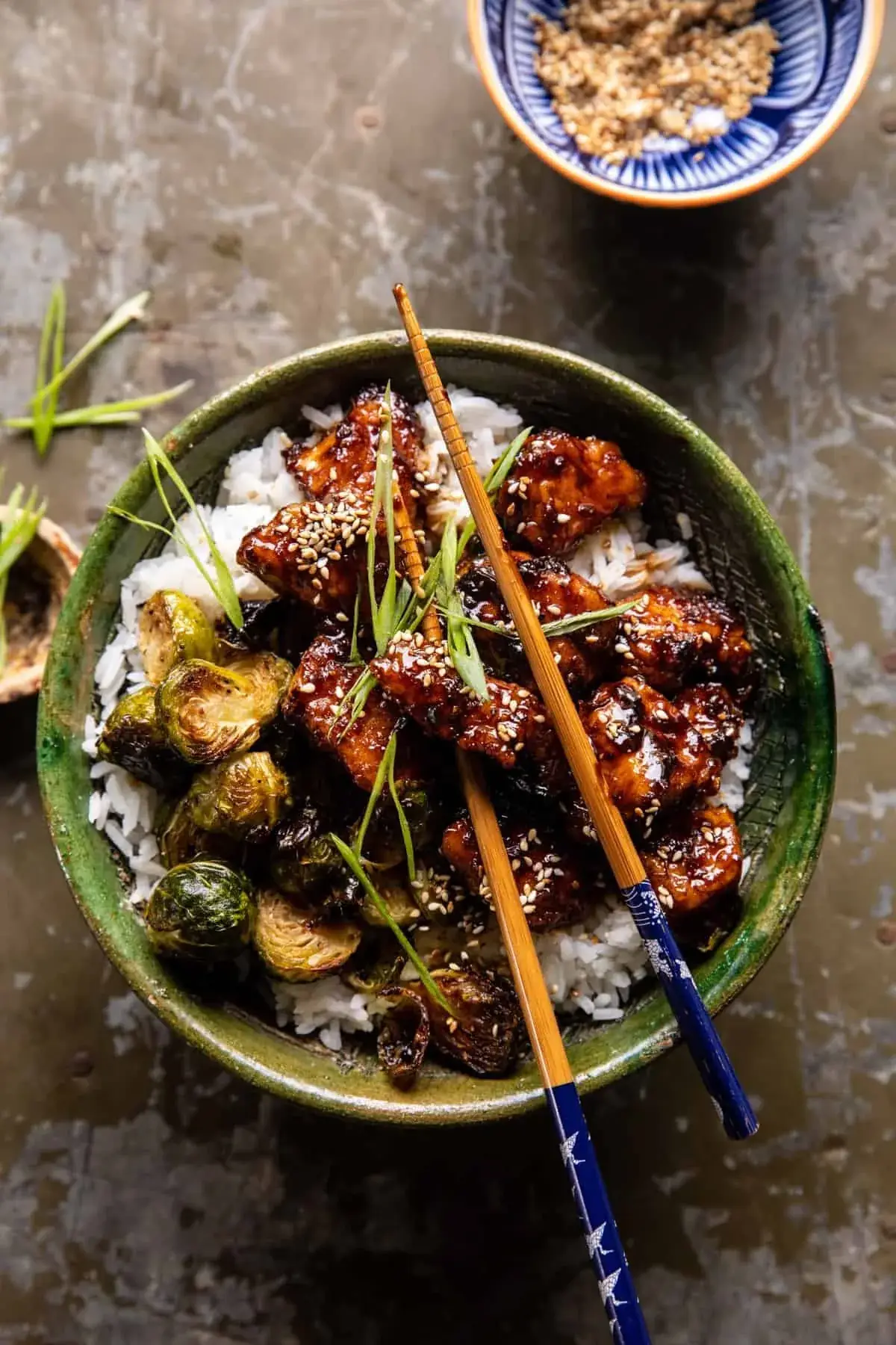 Sheet Pan Sticky Ginger Sesame Chicken and Crispy Brussels Sprouts