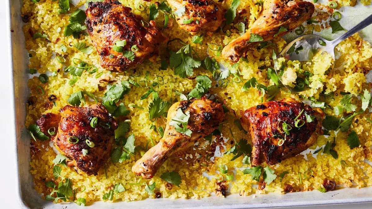 Sheet-Pan Turmeric Chicken and Crispy Rice