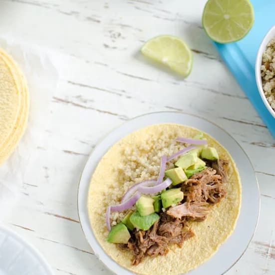 BBQ Shredded Pork and Quinoa Tacos
