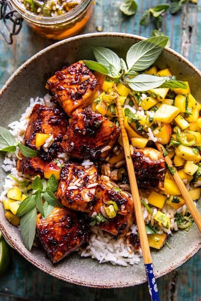 Crispy Honey Ginger Salmon Bowl