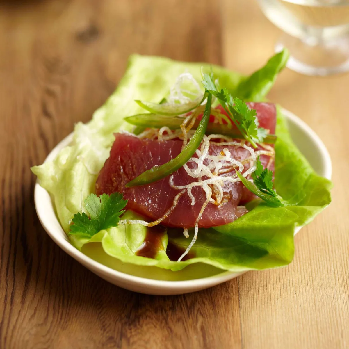 Fresh Tuna and Butter Lettuce Wraps with Yuzu Ponzu