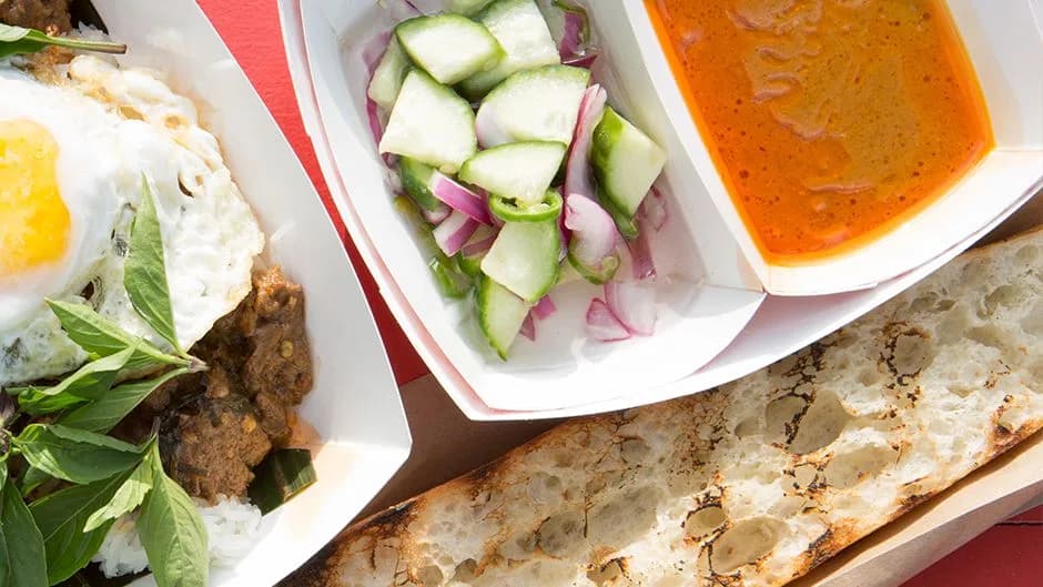 Grilled Bread with Peanut Curry Sauce and Pickles