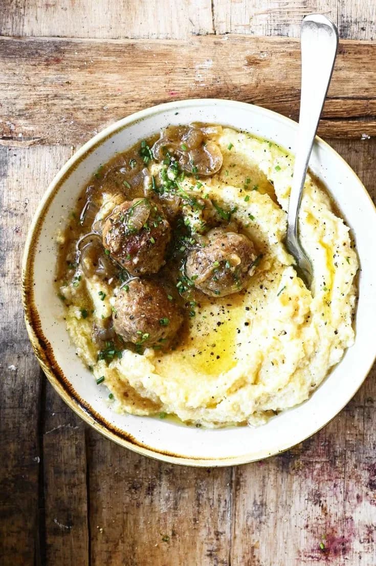 Ricotta Polenta with Drunken Meatballs