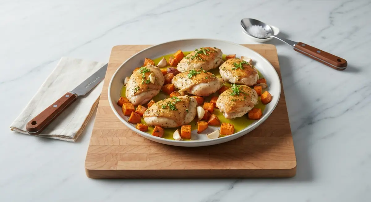 Sheet Pan Lemon Chicken with Sweet Potatoes and Avocado Goddess Sauce
