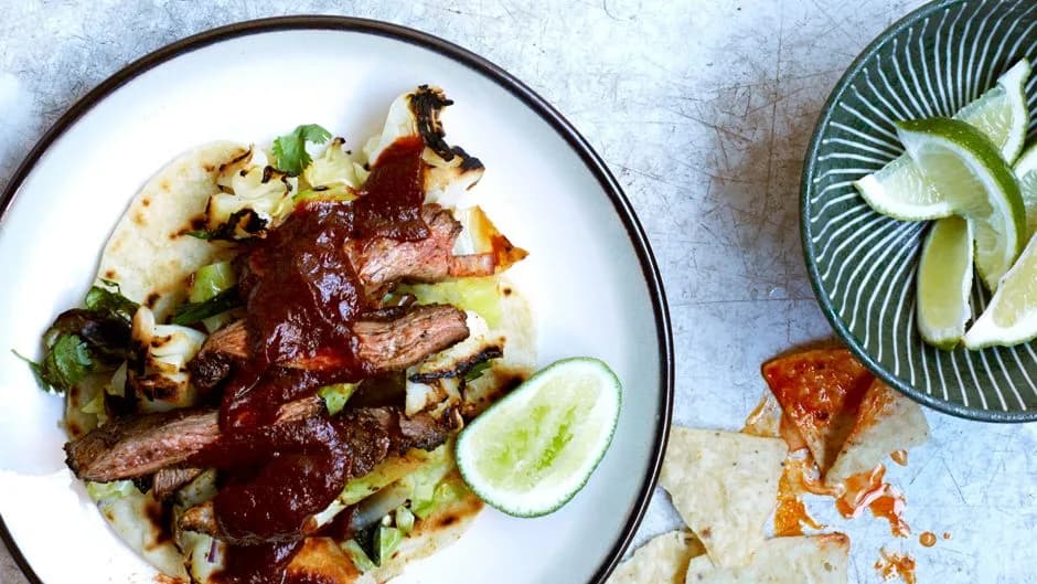 Skirt Steak Fajitas with Grilled Cabbage and Scallions