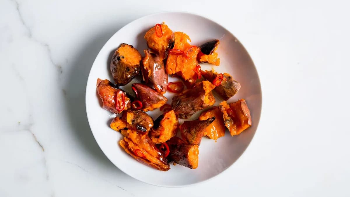 Twice-Roasted Sweet Potatoes with Hot Honey