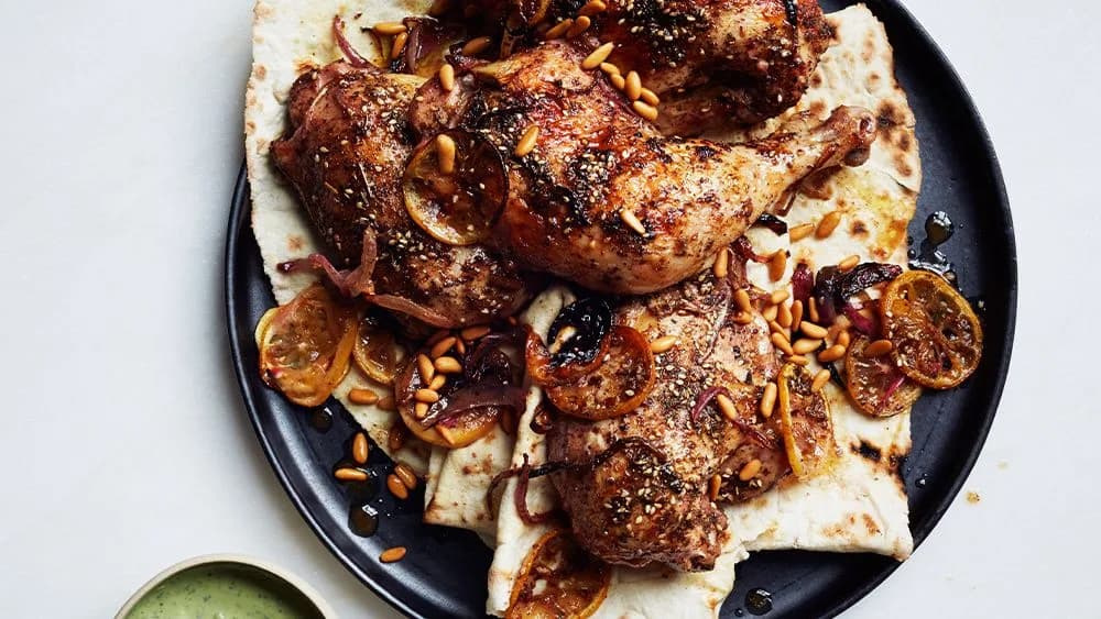 Za’atar Roast Chicken with Green Tahini Sauce