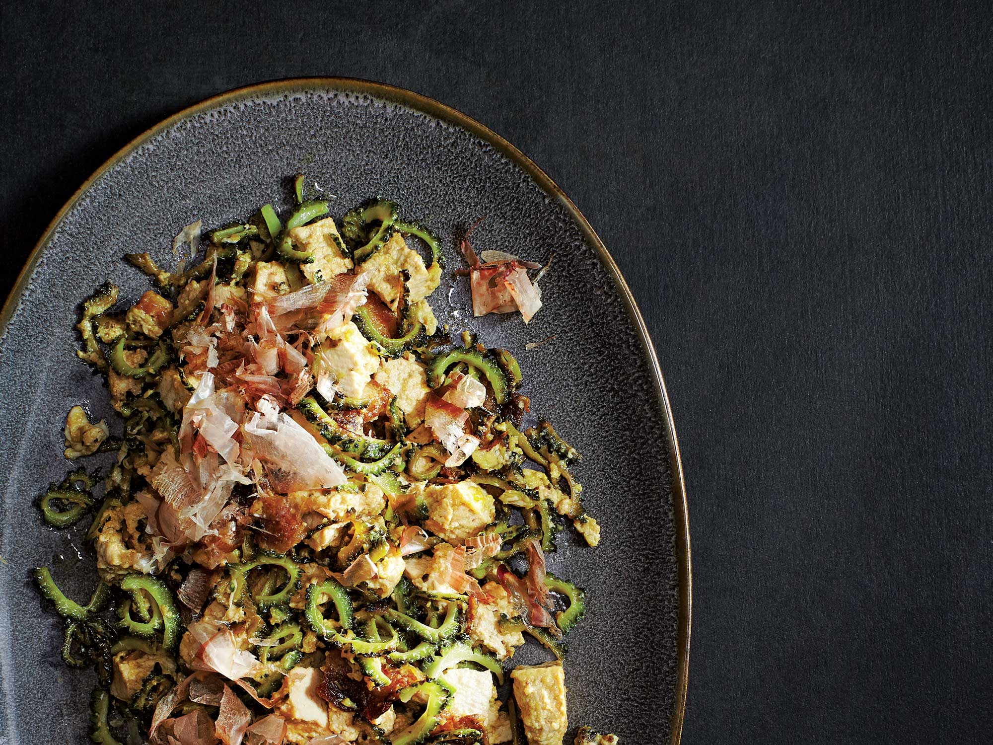 Bitter Melon and Tofu Stir-Fry with Pork Belly and Eggs (Goya Champuru)