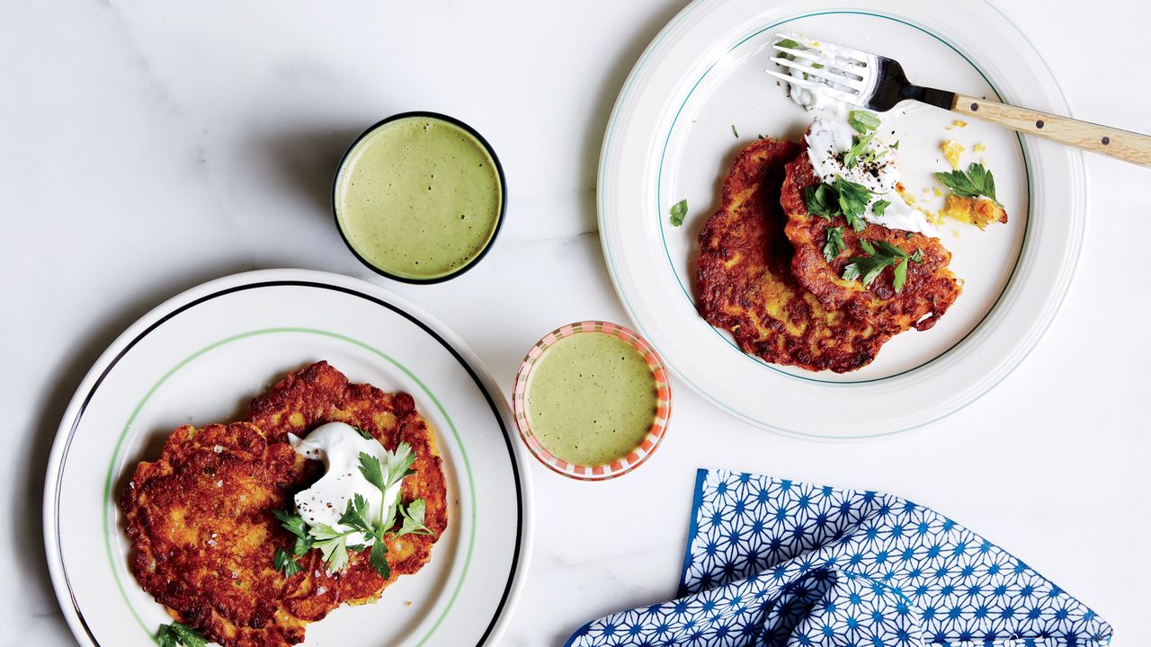 Chickpea Pancakes with Leeks, Squash, and Yogurt
