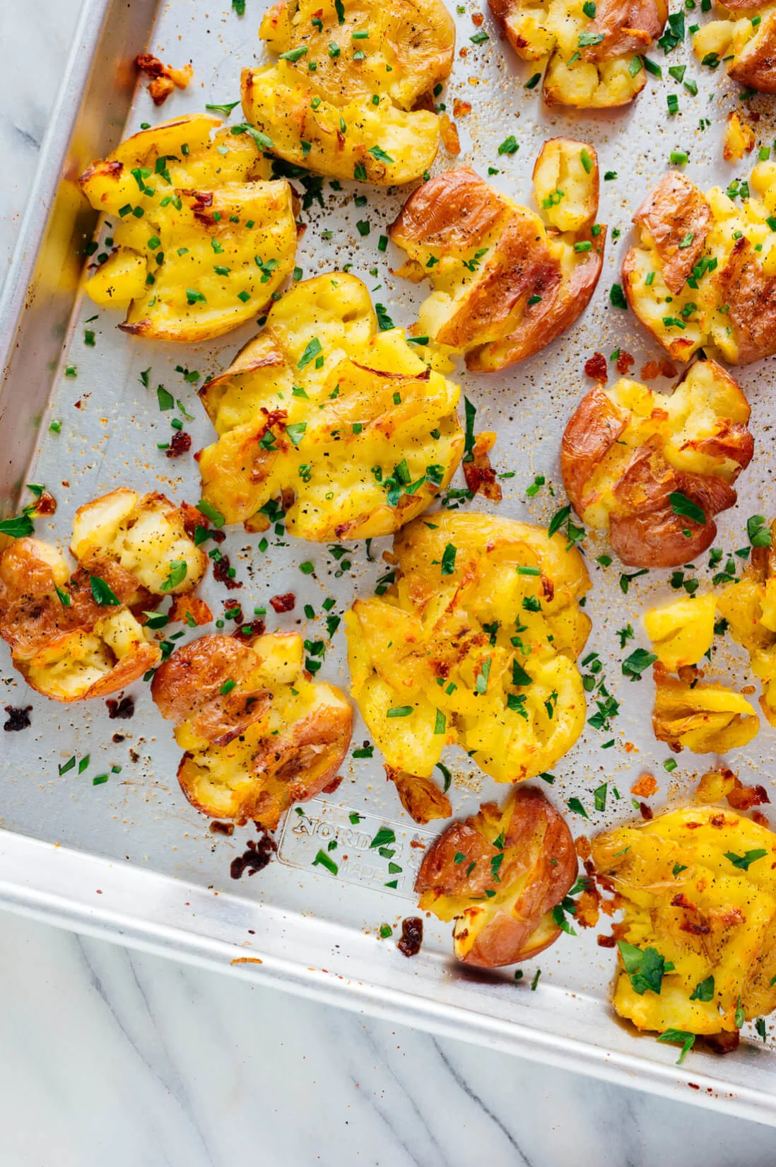 Crispy Smashed Potatoes with Fried Onions and Parsley
