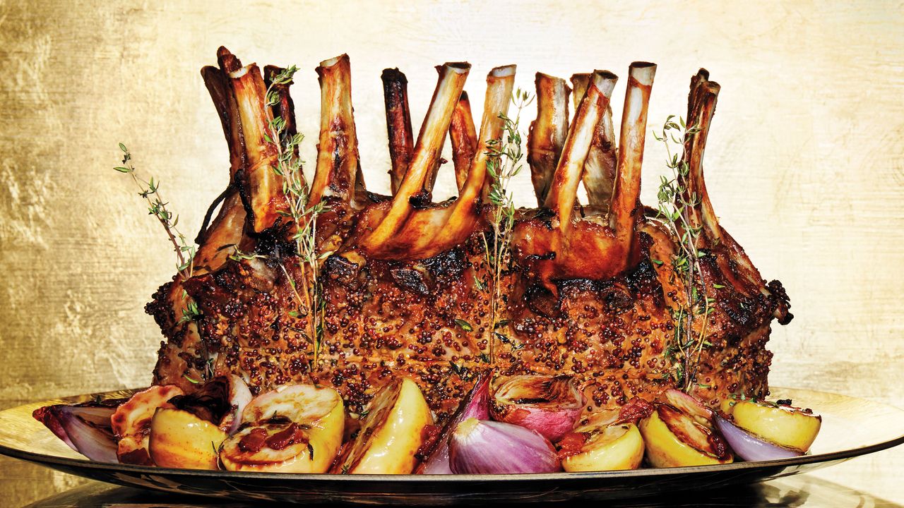 Crown Roast of Pork with Lady Apples and Shallots