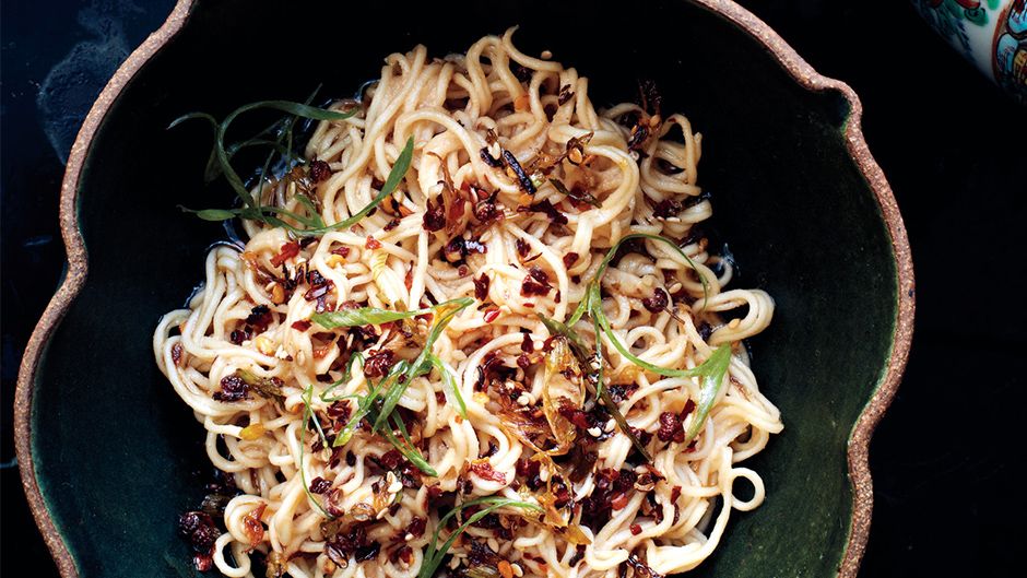 Sesame Noodles with Chili Oil and Scallions